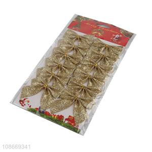 China factory golden xmas tree decoration hanging bowknot for sale