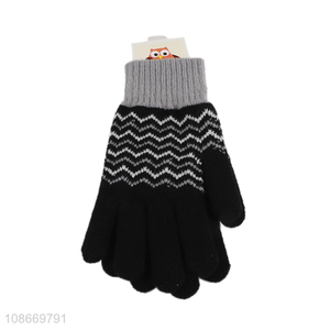 Good quality mens winter warm gloves strechy polyester knitted gloves