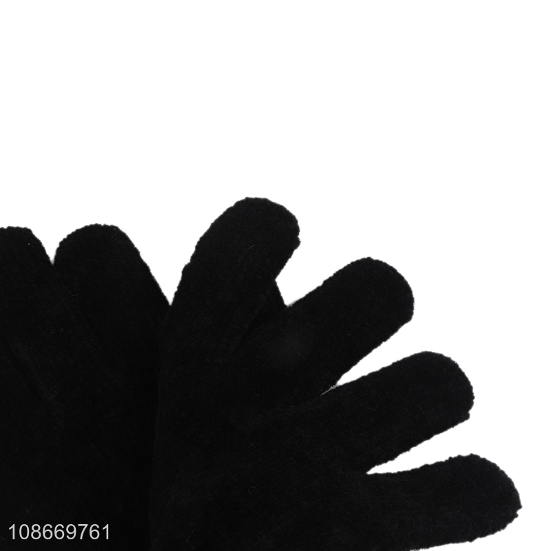 Wholesale women's gloves winter warm faux fur polyester knitted gloves