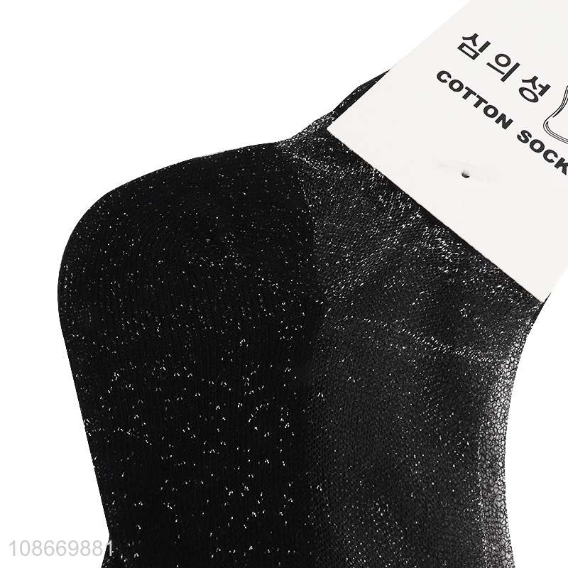 Online wholesale stylish women ankle socks shiny silver yarn socks