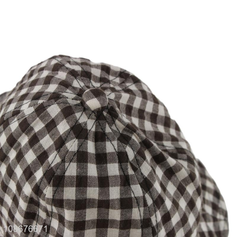 New product summer check pattern polyester cotton bucket hat for kids