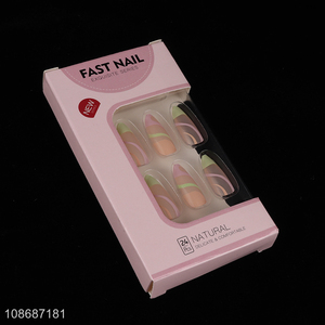 Hot selling natural 24pcs <em>nail</em> art <em>fake</em> <em>nail</em> decoration for women