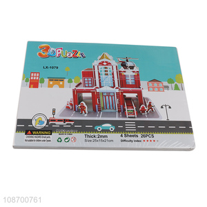 Popular product 26 pieces DIY 3D fire station jigsaw puzzle toy