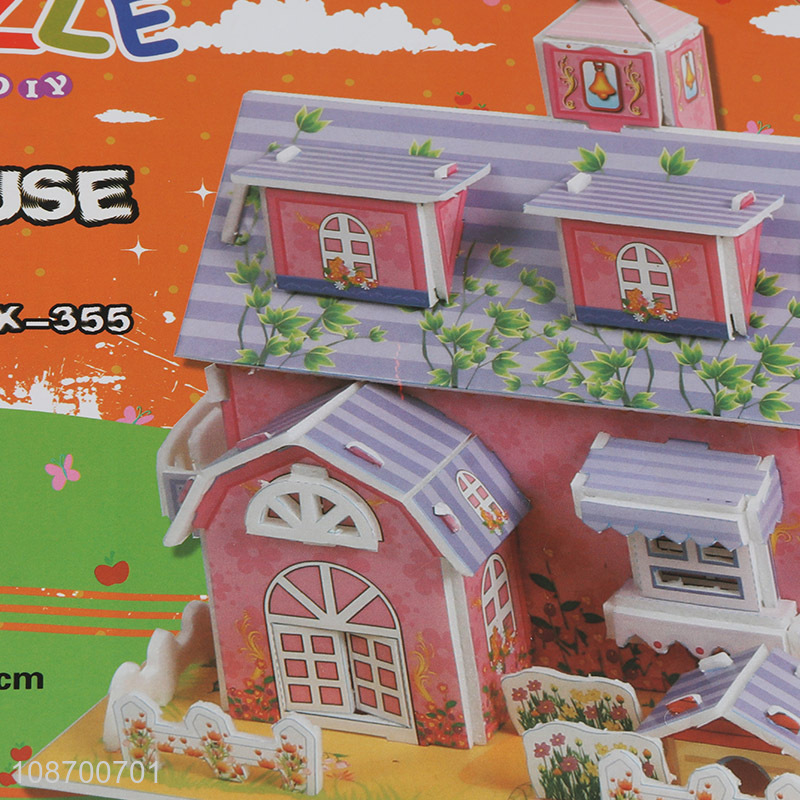 Wholesale DIY model building toy 3D pink house jigsaw puzzle toys