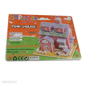 Wholesale DIY model building toy 3D pink house jigsaw puzzle toys
