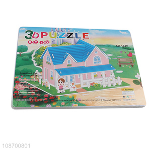 Hot sale 29 pieces DIY 3D pink and blue villa jigsaw puzzle toy