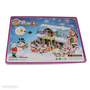 Hot sale 38 pieces DIY 3D Christmas house jigsaw puzzle for kids