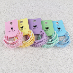 Factory wholesale lace colored beading threaded hair scrunchie for girls