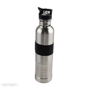 High quality stainless steel sports water bottle with flip straw & handle