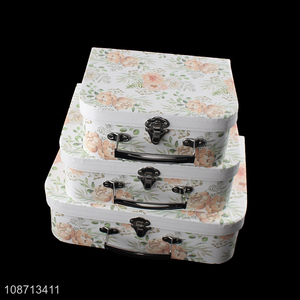 Good quality floral print paperboard gift box suitcases with lock & handle