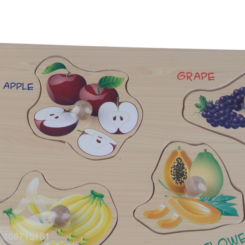 Most popular fruits series wooden baby hand-grip puzzle jigsaw toys