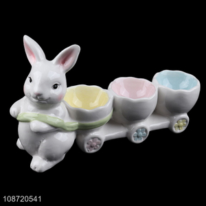 Top selling decorative rabbit ceramic egg storage rack egg tray wholesale