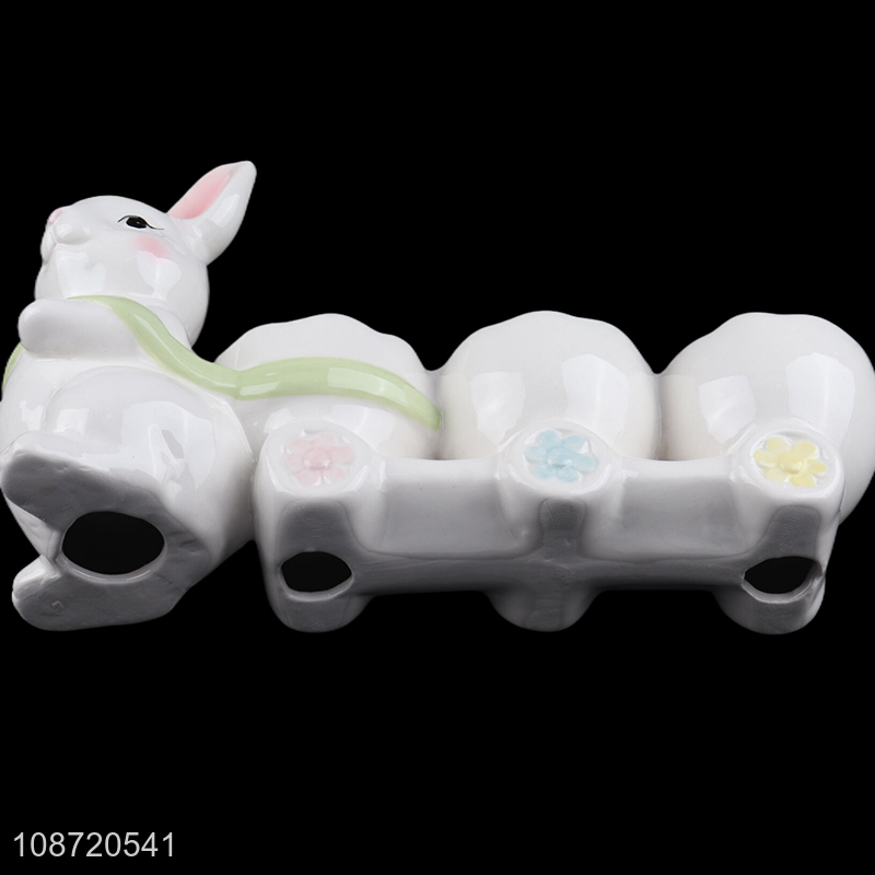 Top selling decorative rabbit ceramic egg storage rack egg tray wholesale