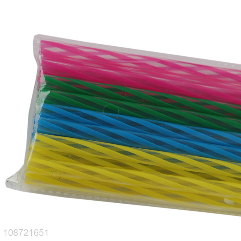Wholesale rainbow color striped straws reusable hard plastic drinking straws