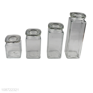 Online wholesale square clear glass food container candy snack storage jar