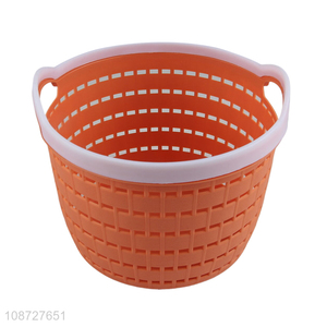 Hot products round plastic hollow desktop storage basket with handle
