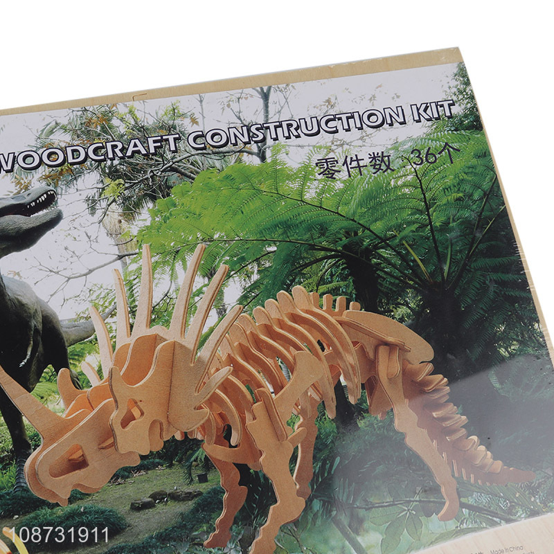 Low price wooden 3d styracosaurus puzzle toys children dinosaur model toys