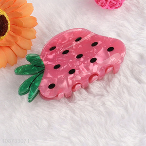 Wholesale cute strawberry shape acrylic hair claw clips for kids