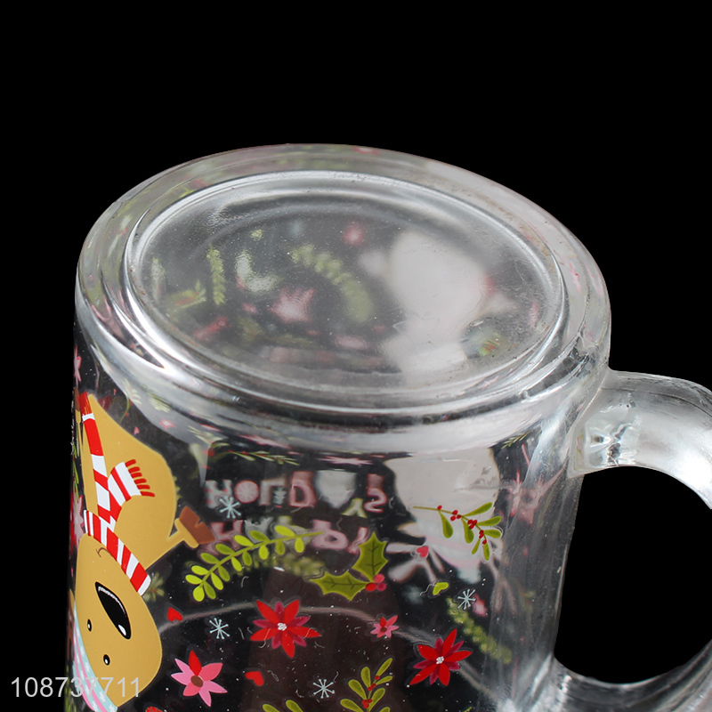 Wholesale heat resistant glass cup Christmas drinking cup with handle