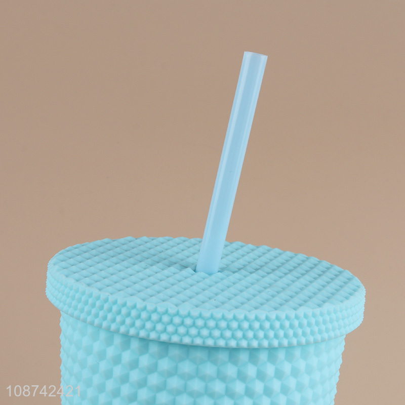 Good quality reusable double-walled plastic tumbler with lid and straw