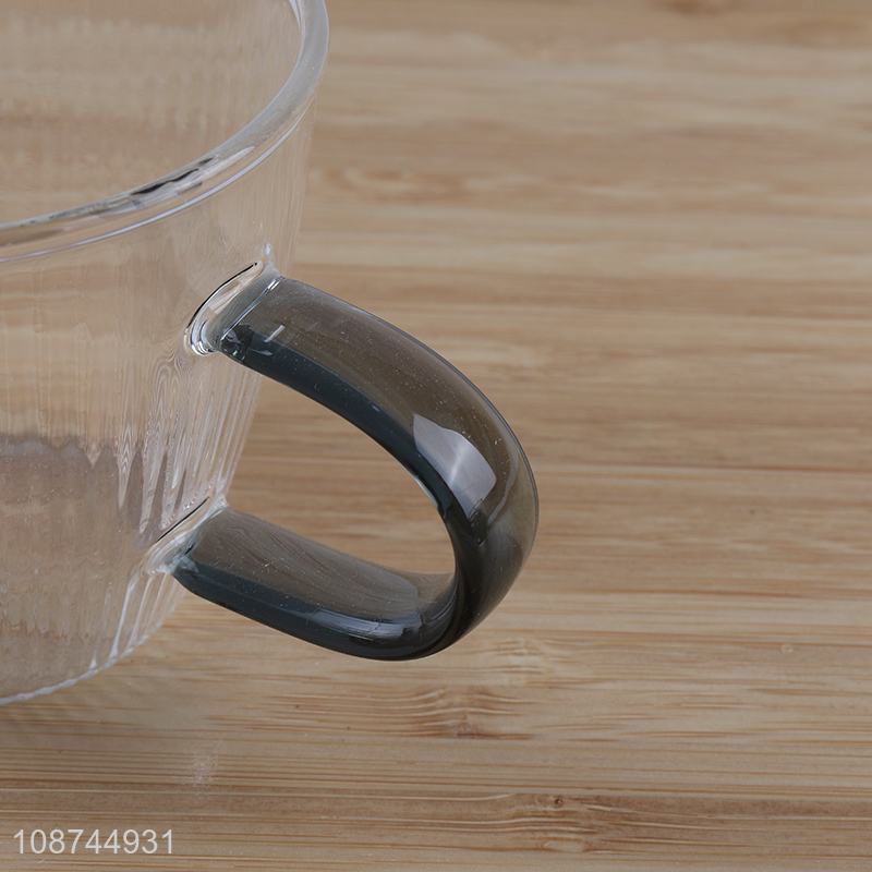 Online wholesale glass water cup glass coffee mug with colored handle