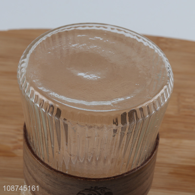 Online wholesale heat-resistant glass coffee cup with wooden cup sleeve