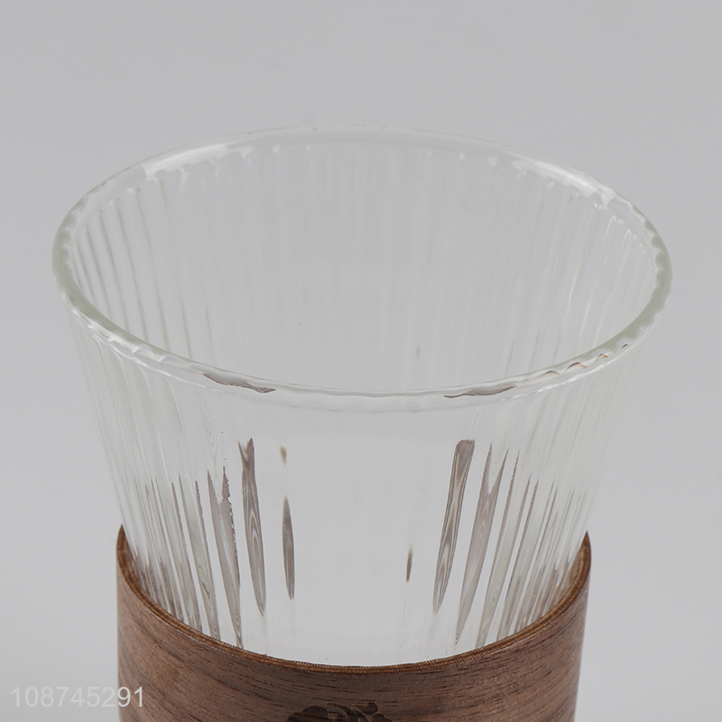 Good quality glass coffee mug glass juice cup with wooden cup sleeve