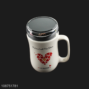 New product creative ceramic coffee mug with mirror cover lid & handle