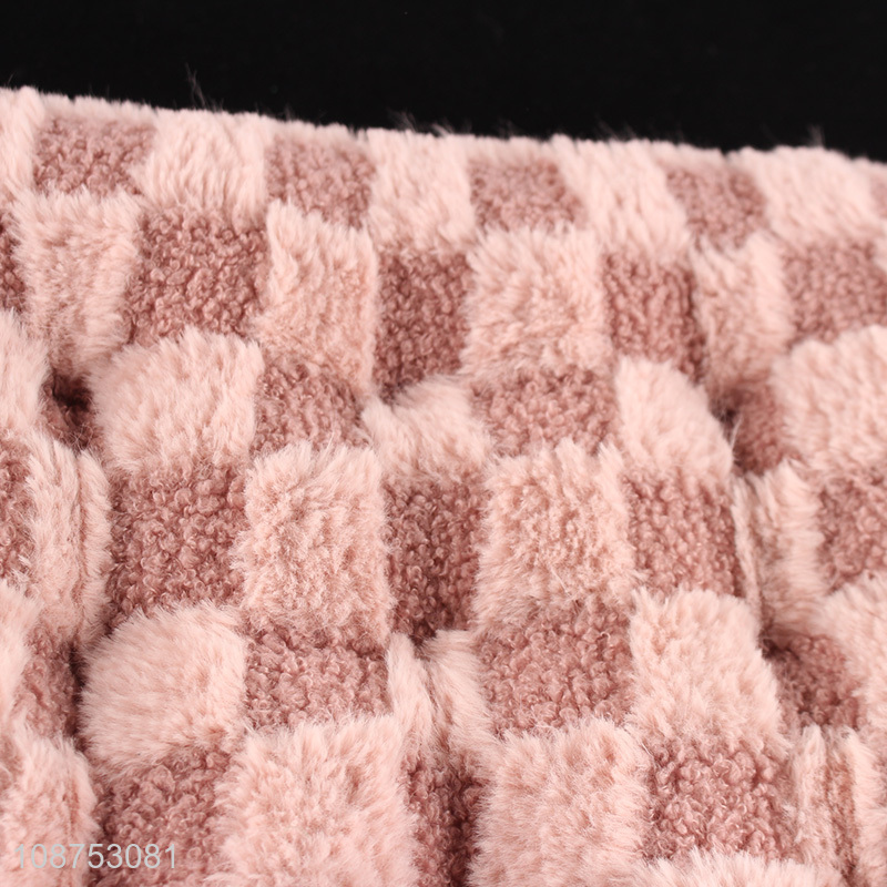 Hot selling fluffy check pattern plush chair pad seat cushion with ties
