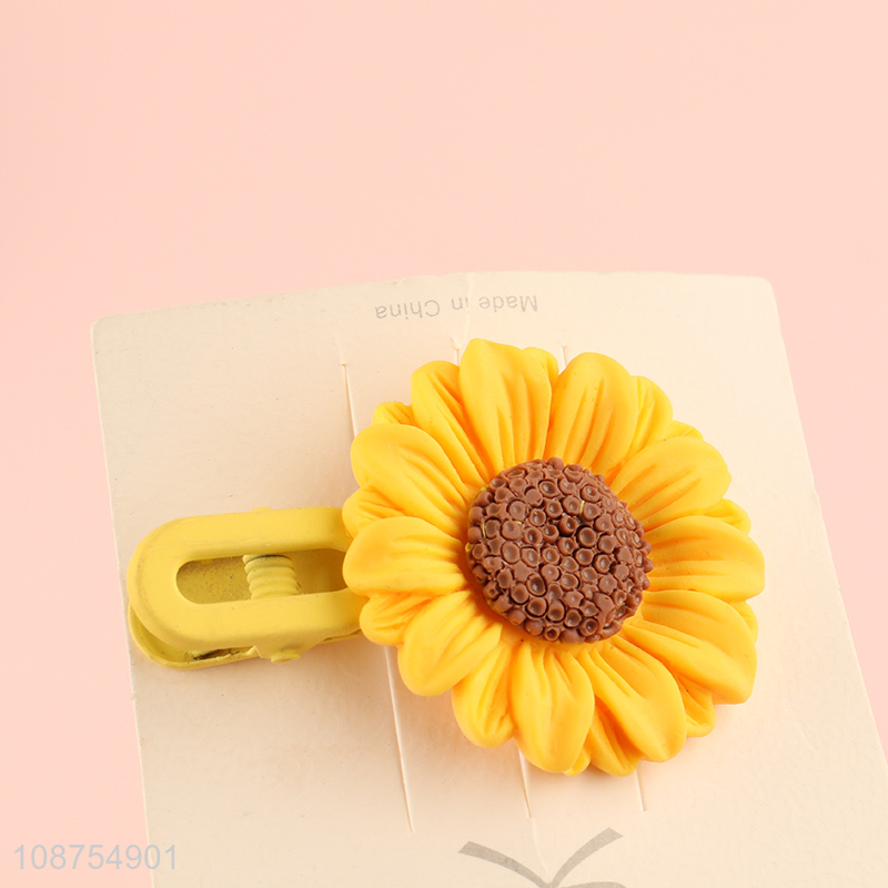 Wholesale cute sunflower hair clips floral alligator harpins for girls