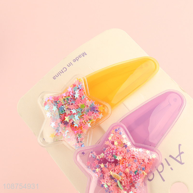 New product cute colorful star hair clips quicksand hairpins for girls