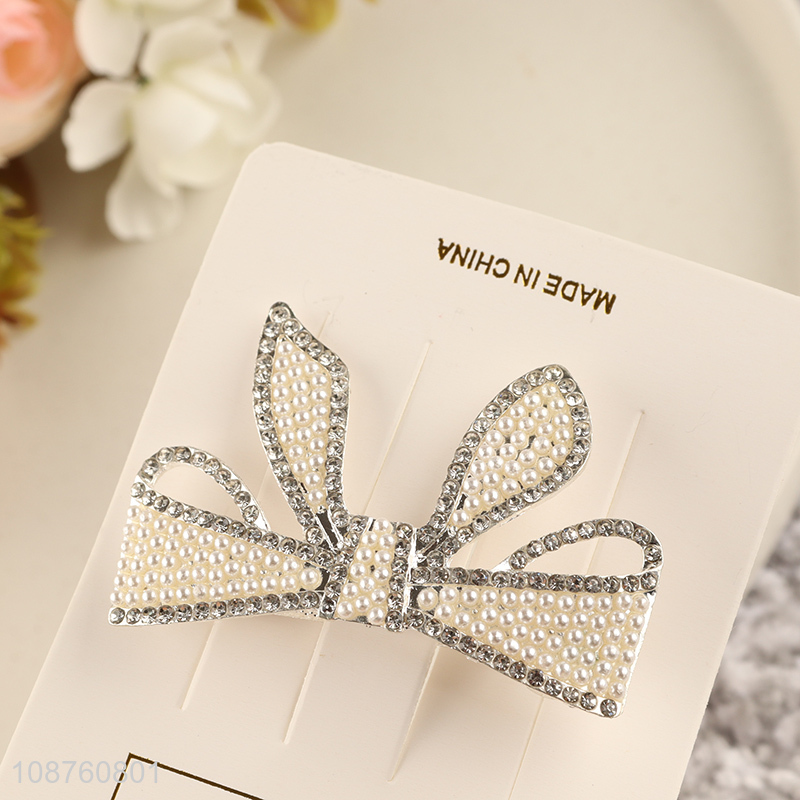 Hot selling luxury pearl rhinestone bowknot hair clip for women