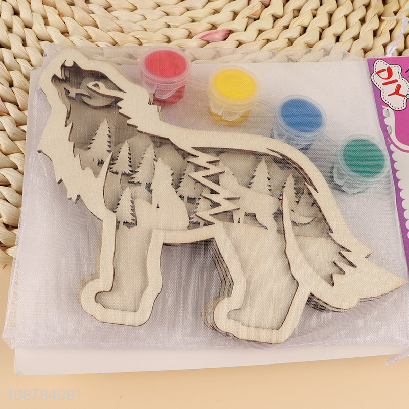 China Imports DIY 3D Layered Wooden Wolf Painting Kit For Kids