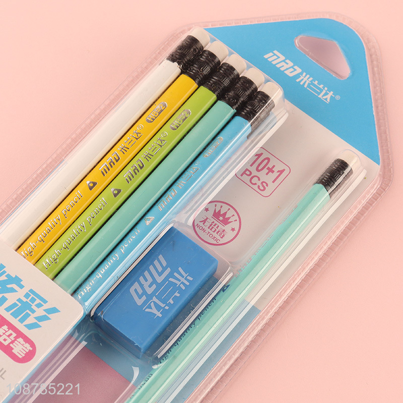 Factory supply HB pencils set with eraser and pencil sharpener