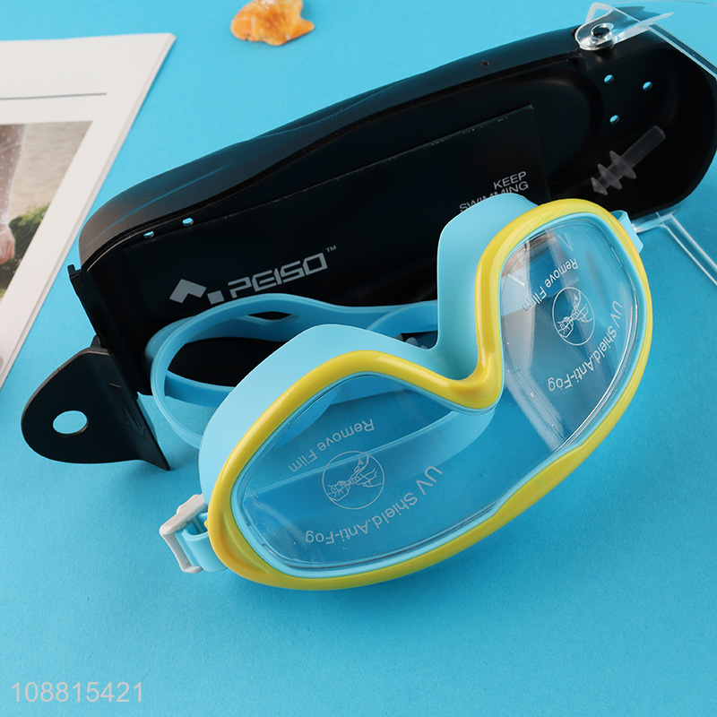 Wholesale wide view anti-uv anti-fog silicone swim goggles