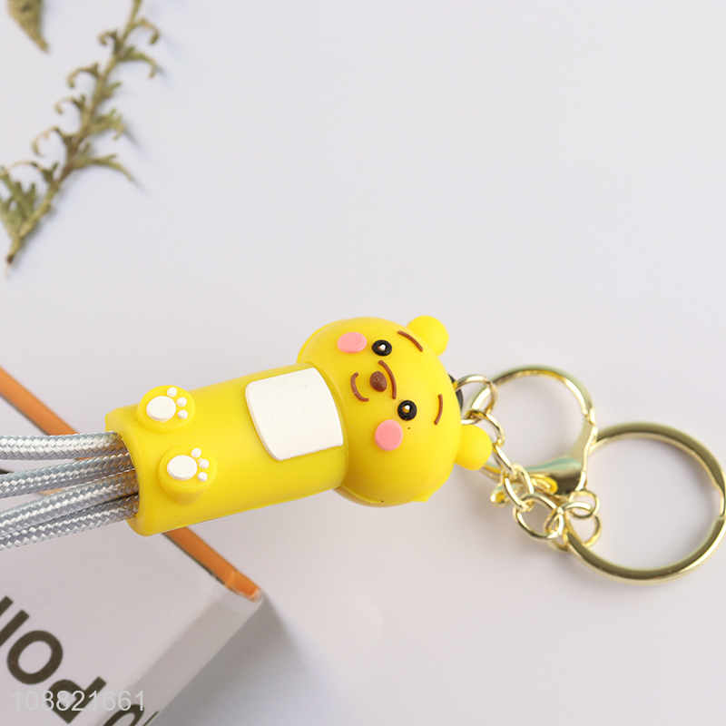 Top selling portable cartoon keychain with charging Usb cable