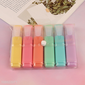 Good quality 6 colors chisel tip markers pastel highlighters