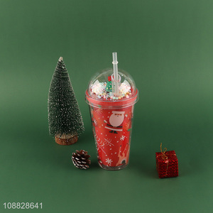 Good price christmas series 450ml plastic water cup with <em>straw</em>