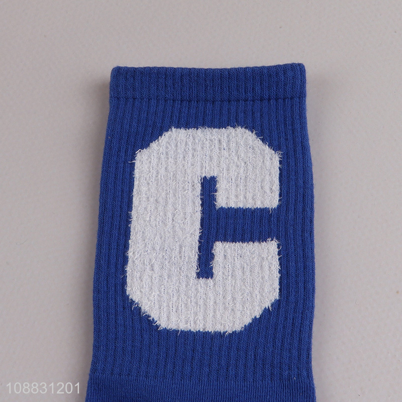 New product letter jacquard cotton crew socks for kids boys girls