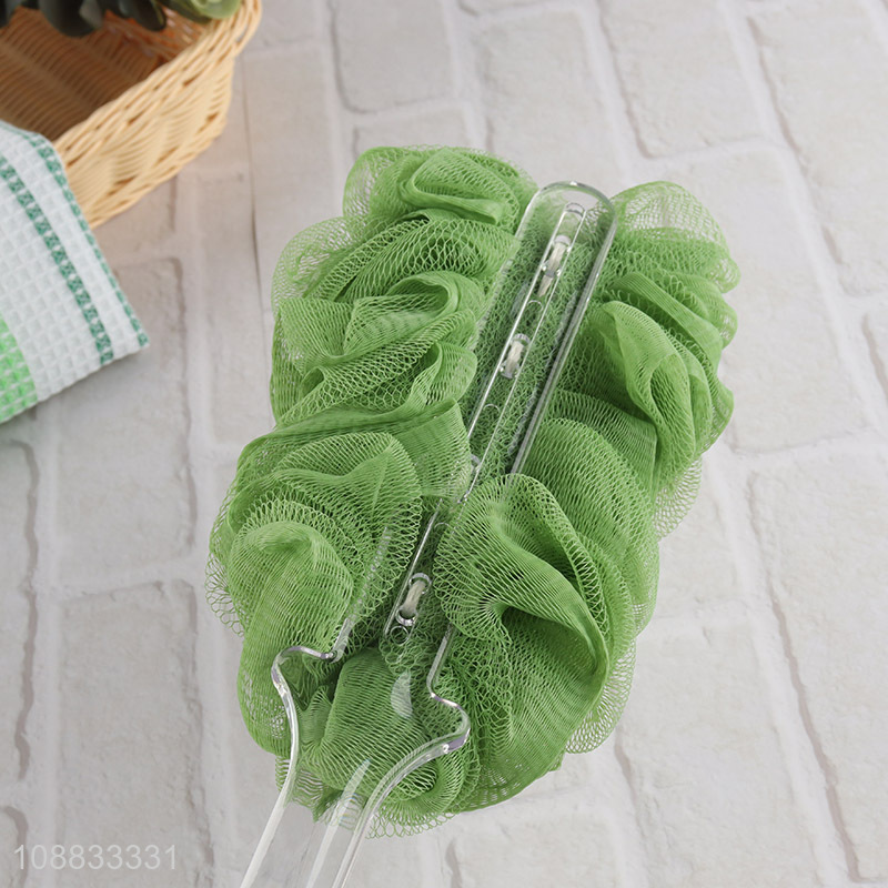 Best selling soft reusable long handle loofa mesh bath ball