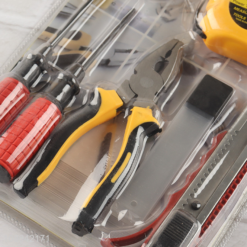 Wholesale home tool kit with pvc tape, tape measure, screwdrivers, plier, utility knife & blades