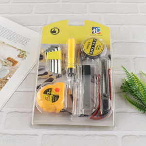 Wholesale home tool kit with hex key set, screwdrivers, pvc tape, tape measure, electrical test pen   , utility knife & blades
