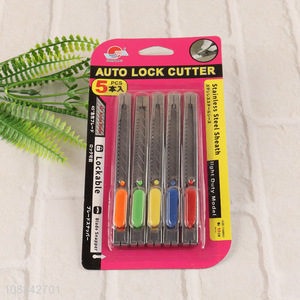 Good quality 5-pack auto lock cutter snap off utility knife