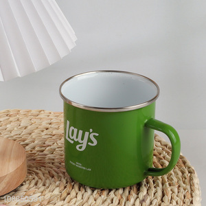 Low price green enamel water cup drinking cup with handle