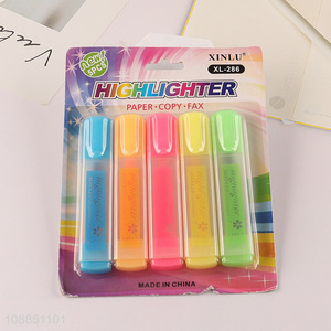 Hot selling 5 colors chisel tip highlighters for underlining coloring