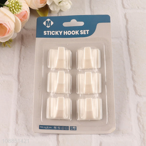 Promotional 6-piece plastic sticky hooks adhesive hooks for bathroom