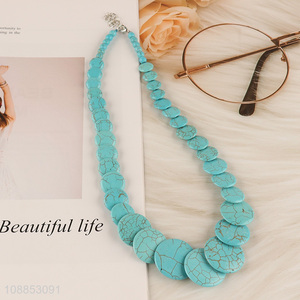 Hot selling beaded simulated turquoise statement necklace for women