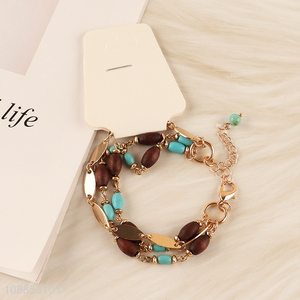 Factory price 3-layered simulated turquois beaded bracelet for  women