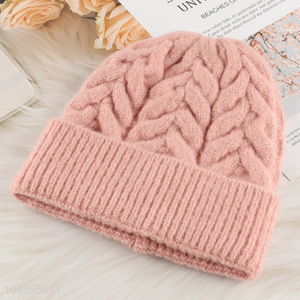 Hot sale cuffed beanie hat knitted skull cap for women