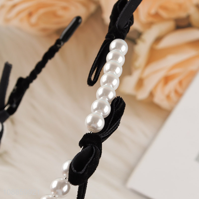 China imports elegant pearl bowknot headband vintage knotted hair hoop